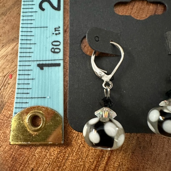 Glass Black/White with AB & Crystals. Lever Back Earrings. Silver … - Picture 3 of 3